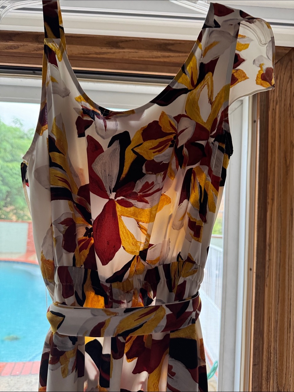 Women’s Floral Wide-Leg Jumpsuit — White with Yellow & Brown Print - Picture 5 of 5